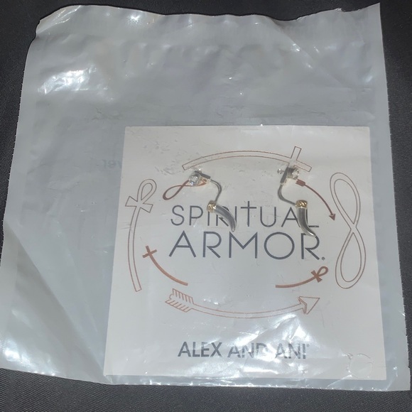 ALEX AND ANI Horn + Crystal Drop Earrings, 925 Sterling Silver New In Sealed Bag - Picture 2 of 3